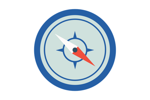 Blauer Kompass mit rot weißer Nadel