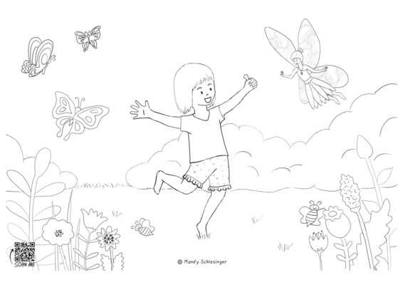 Ausmalbild Feen, Schmetterlinge und Mädchen von Mandy Schlesinger