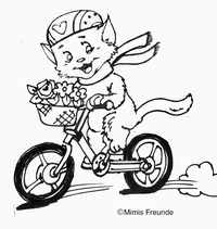 Ausmalbild Katze mit Helm auf Fahrrad von Maren Jäckel