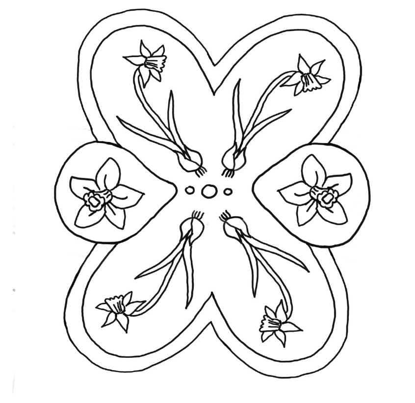 Mandala für den Frühling mit Narzissen als Blumen von Heike Baur