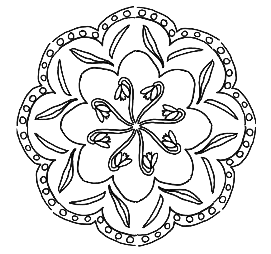 Mandala für den Frühling mit Schneeglöckchen als Blumen von Heike Baur