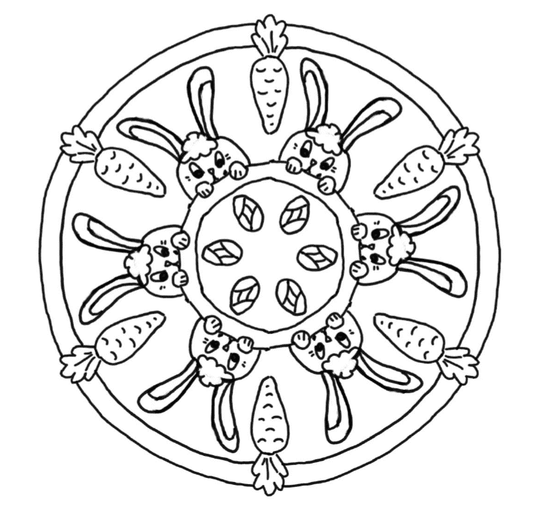 Mandala für Ostern mit Osterhasen und Karotten von Heike Baur