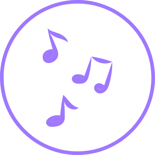Rundes violettes Icon mit Musiknoten