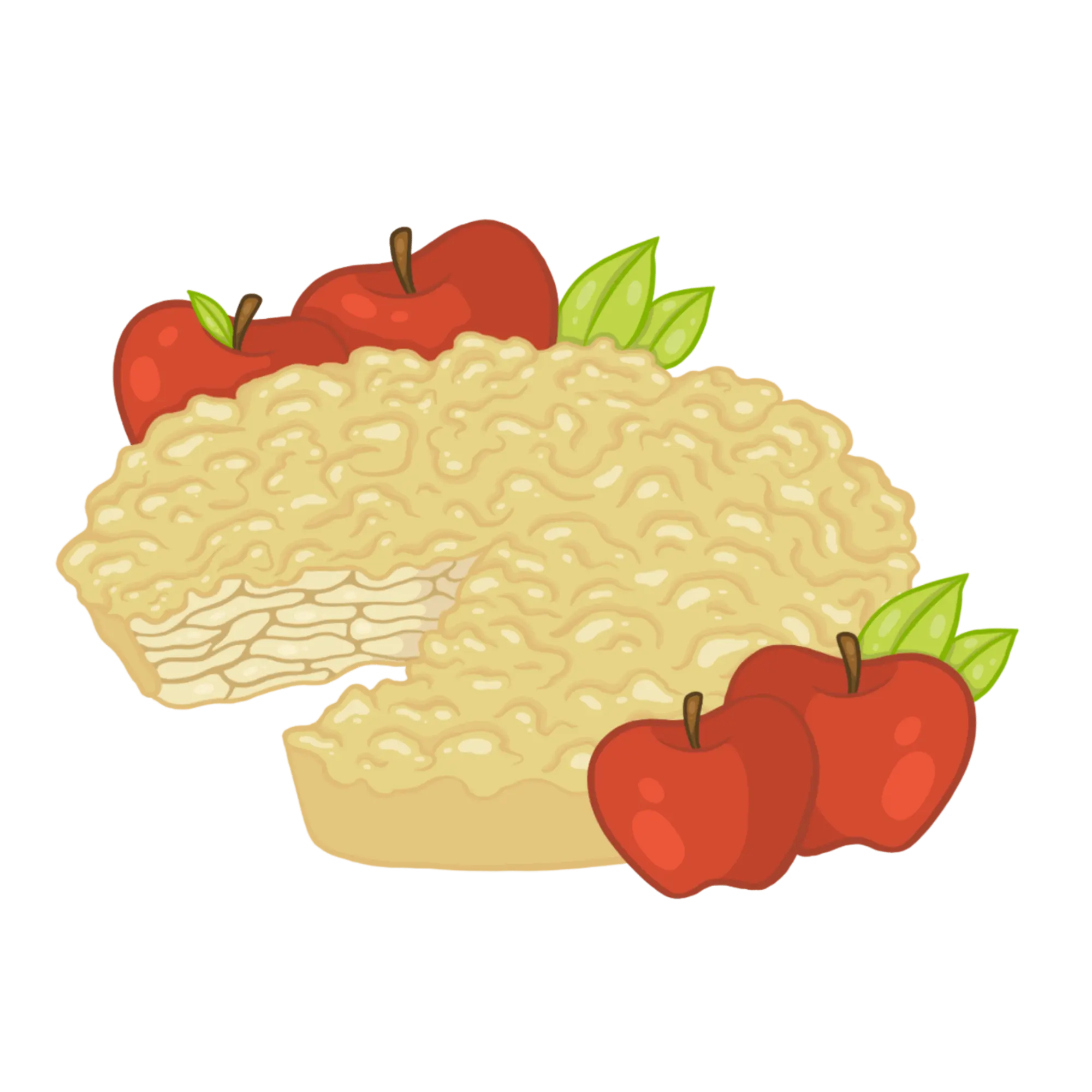 Angeschnittener Apfelkuchen mit roten Äpfeln als Illustration