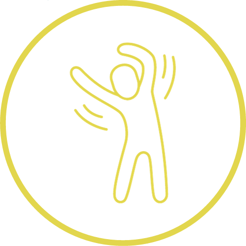 Gelbes rundes Icon mit einer Person in Bewegung