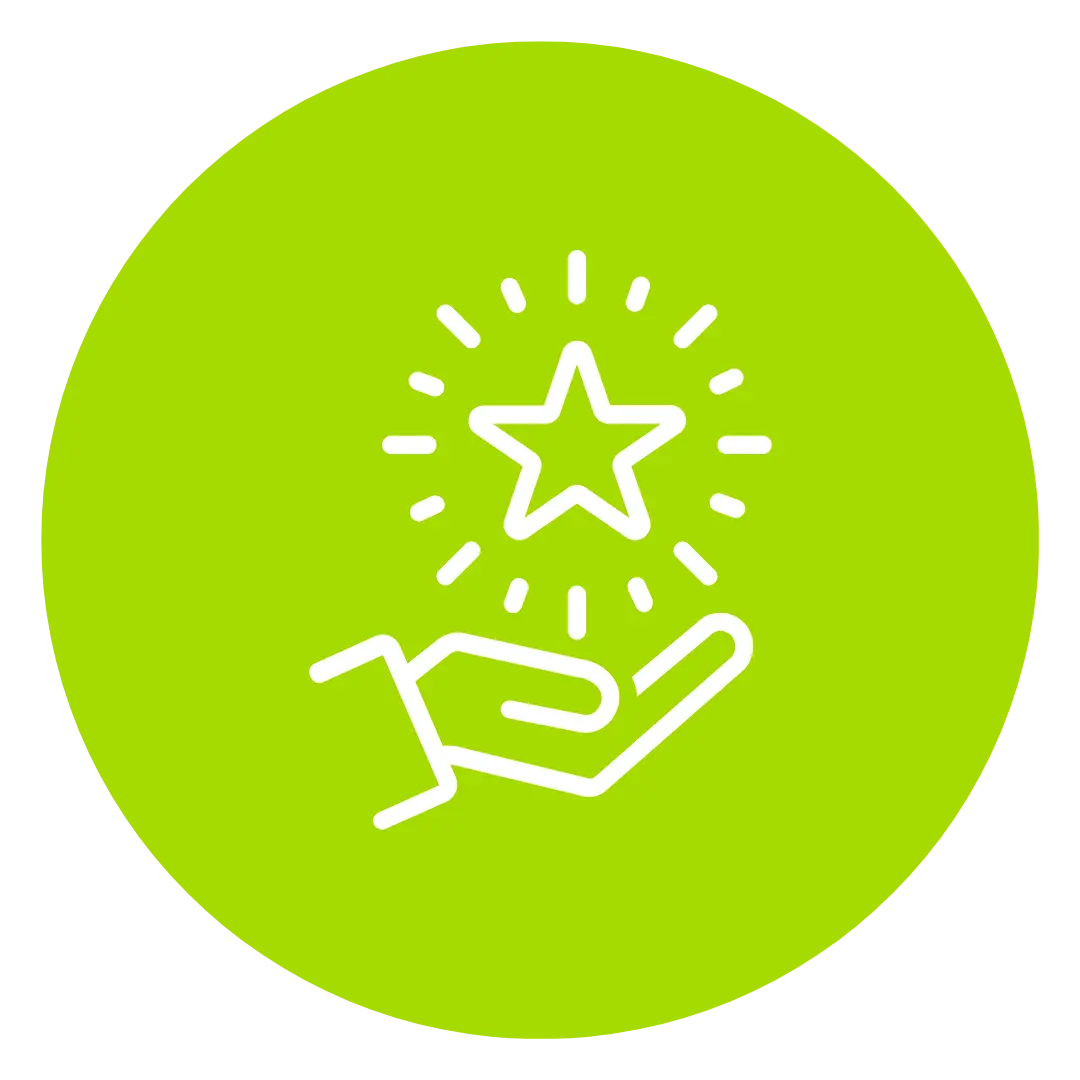 Hellgrünes Icon mit Hand und leuchtendem Stern