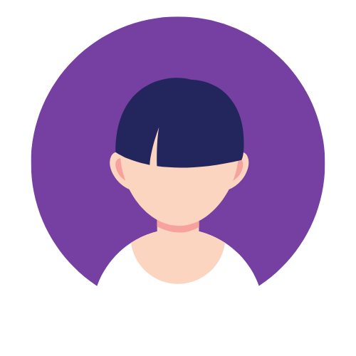 Kundenbewertung Icon Mann mit Topfhaarschnitt auf violettem Hintergrund