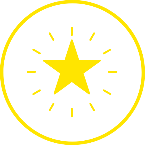 Rundes gelbes Icon mit einem Stern, der leuchtet