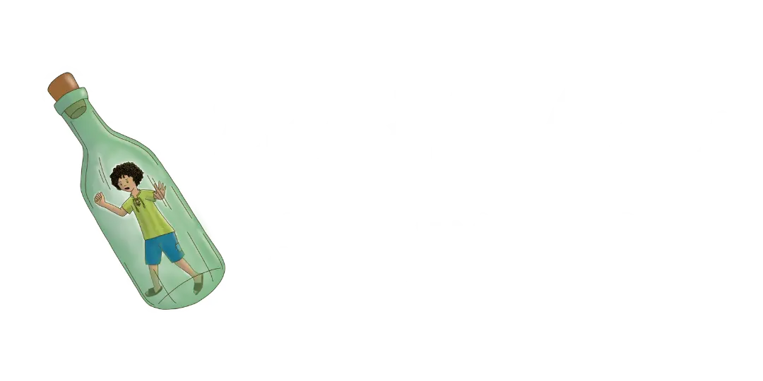 Logo in weißer Schrift zum Kinderbuch "Der Fluch aus der Flasche", ein abenteuerlicher Kinderroman ab 8 Jahren über Seefahrer und Magie von Mandy Schlesinger und Zwergenstark