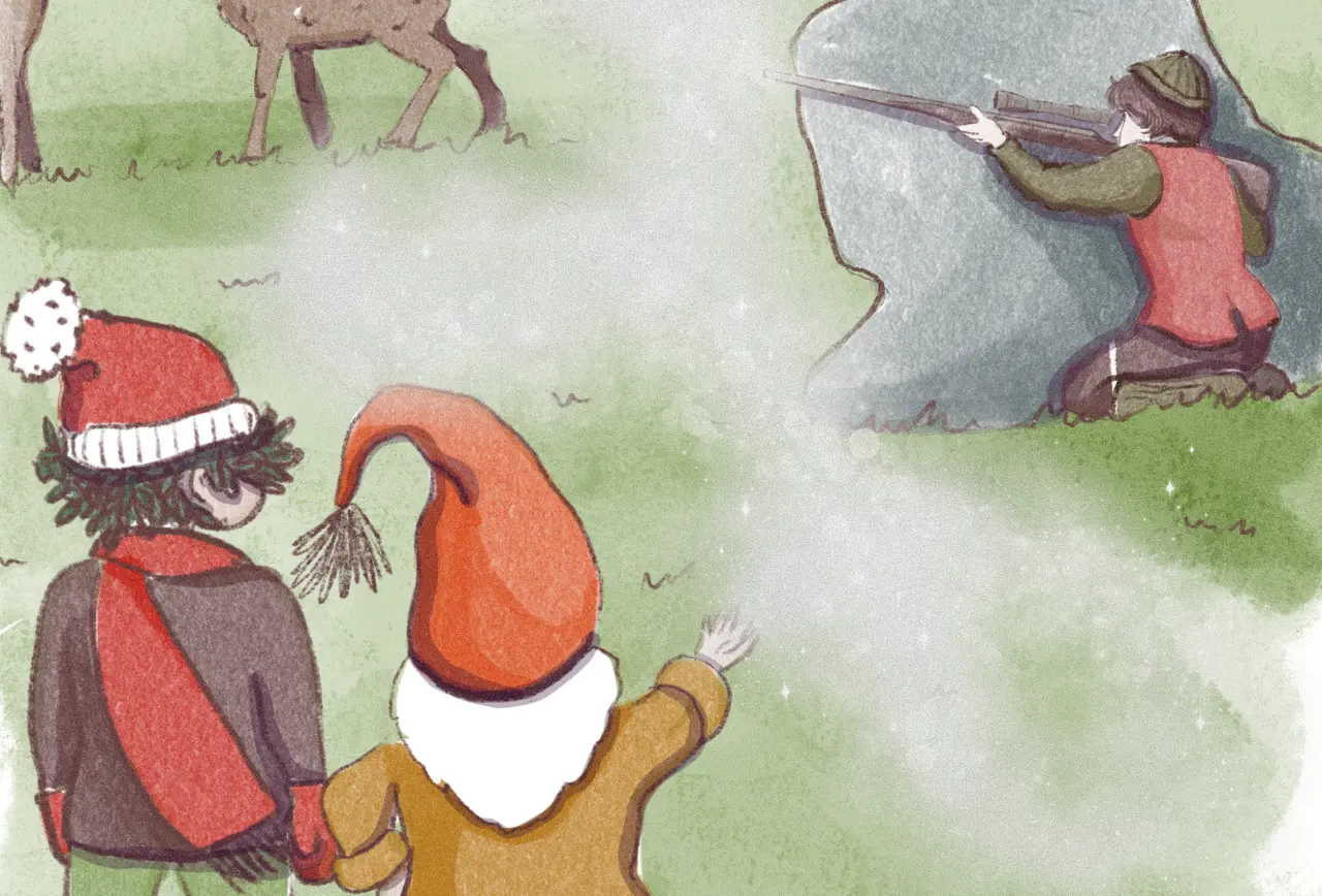 Illustration zur Bonusgeschichte "Die Tiere in den Bergen" zum Kinderbuch "Waldi bei den Bergwichteln", ein Vorlesebuch ab 6 Jahren von Andrea Herold über Natur, Freundschaft und Umweltschutz