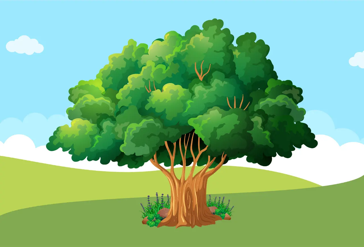 Beitragsbild für die zweite Traumreise "Der Baum der Weisheit" aus dem Kinderbuch "Die Reise in deinen inneren Garten – 7 Fantasiereisen zum Entspannen und Ausruhen ", ein E-Book für Kinder ab 4 Jahren zum Vorlesen mit Traumreisen zu einem inneren Garten.