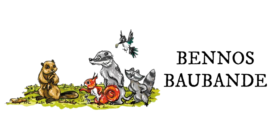 Logo vom Kinderbuch "Bennos Baubande – Biberstarke Freunde", ein Bilderbuch ab 3 Jahren über Natur, Tiere, Freundschaft und Zusammenhalt von Mella Lisitano und Zwergenstark