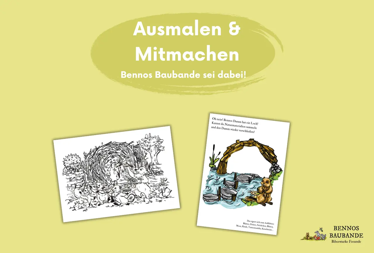 Beitragsbild zu Bonusinhalten zum Kinderbuch "Bennos Baubande – Biberstarke Freunde", ein Bilderbuch ab 3 Jahren über Natur, Tiere, Freundschaft und Zusammenhalt von Mella Lisitano und Zwergenstark