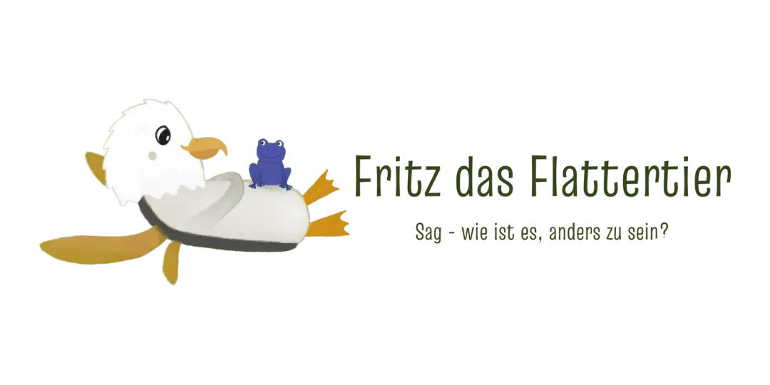 fritz-das-flattertier-logo Logo vom Kinderbuch "Fritz das Flattertier: Sag – wie ist es, anders zu sein?", ein Bilderbuch für Kinder ab 3 Jahren über Anderssein und Selbstvertrauen von Hanna Oberhauser und Zwergenstark