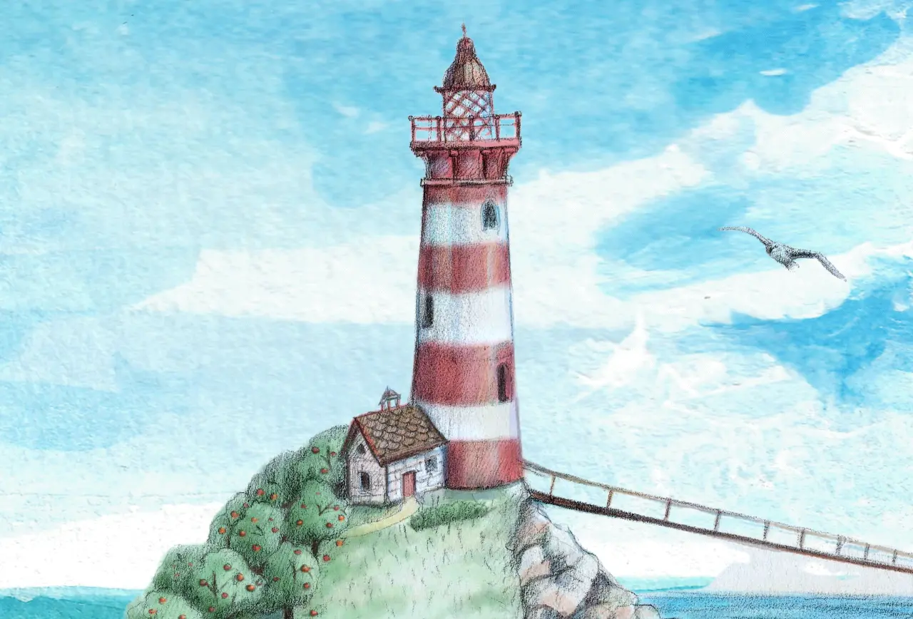 Beitragsbild zum Kapitel 2 "Von stinkenden Bohnenpupsern und Alberts Lieblingsplatz hoch oben im Leuchtturm" aus dem Kinderbuch "Albert und Mimi – Eine besondere Freundschaft und ein echter Kriminalfall", ein Bilderbuch zum Vorlesen ab 5 Jahren über ein tierisches Detektivabenteuer voller Freundschaft, Vielfalt und Zusammenhalt