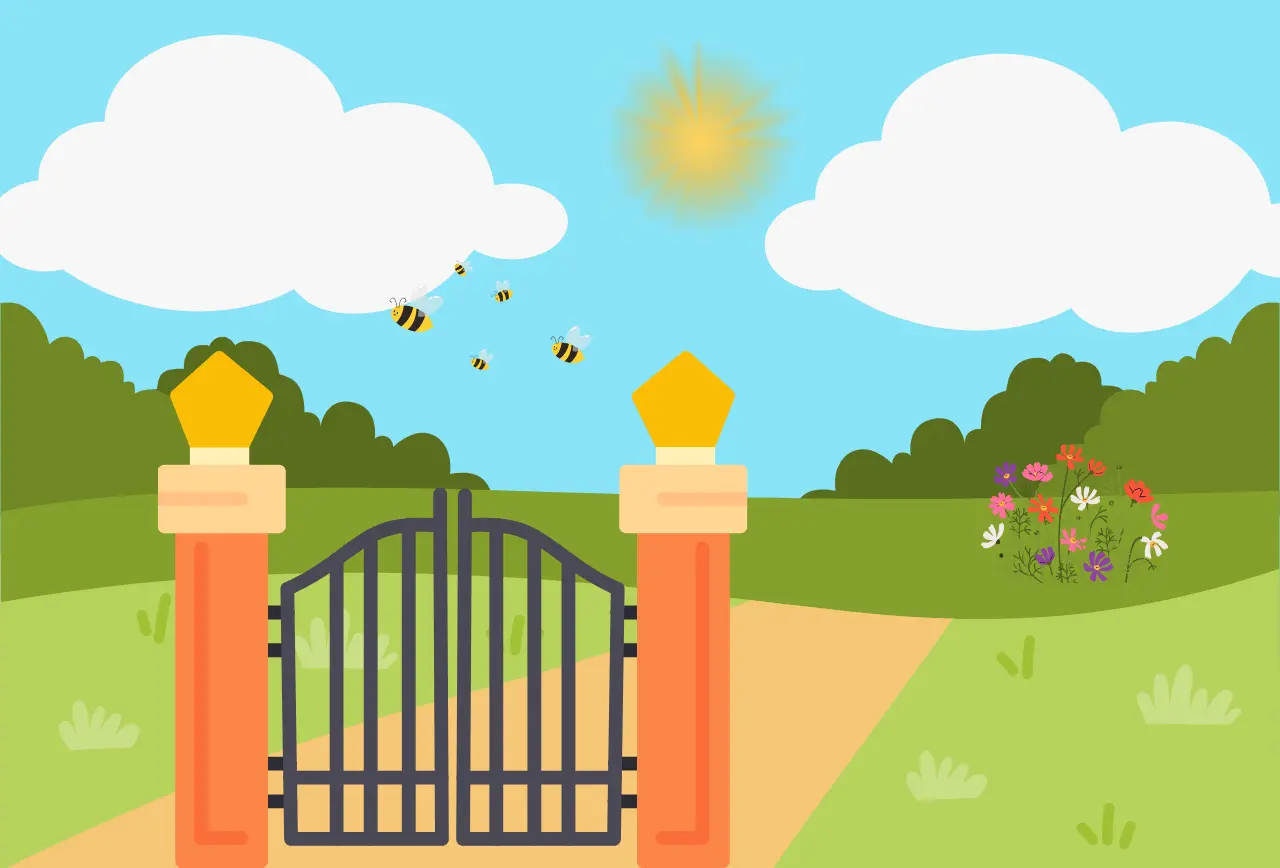 Beitragsbild für die erste Traumreise "Das Tor zu deinem Garten" aus dem Kinderbuch "Die Reise in deinen inneren Garten – 7 Fantasiereisen zum Entspannen und Ausruhen ", ein E-Book für Kinder ab 4 Jahren zum Vorlesen mit Traumreisen zu einem inneren Garten.
