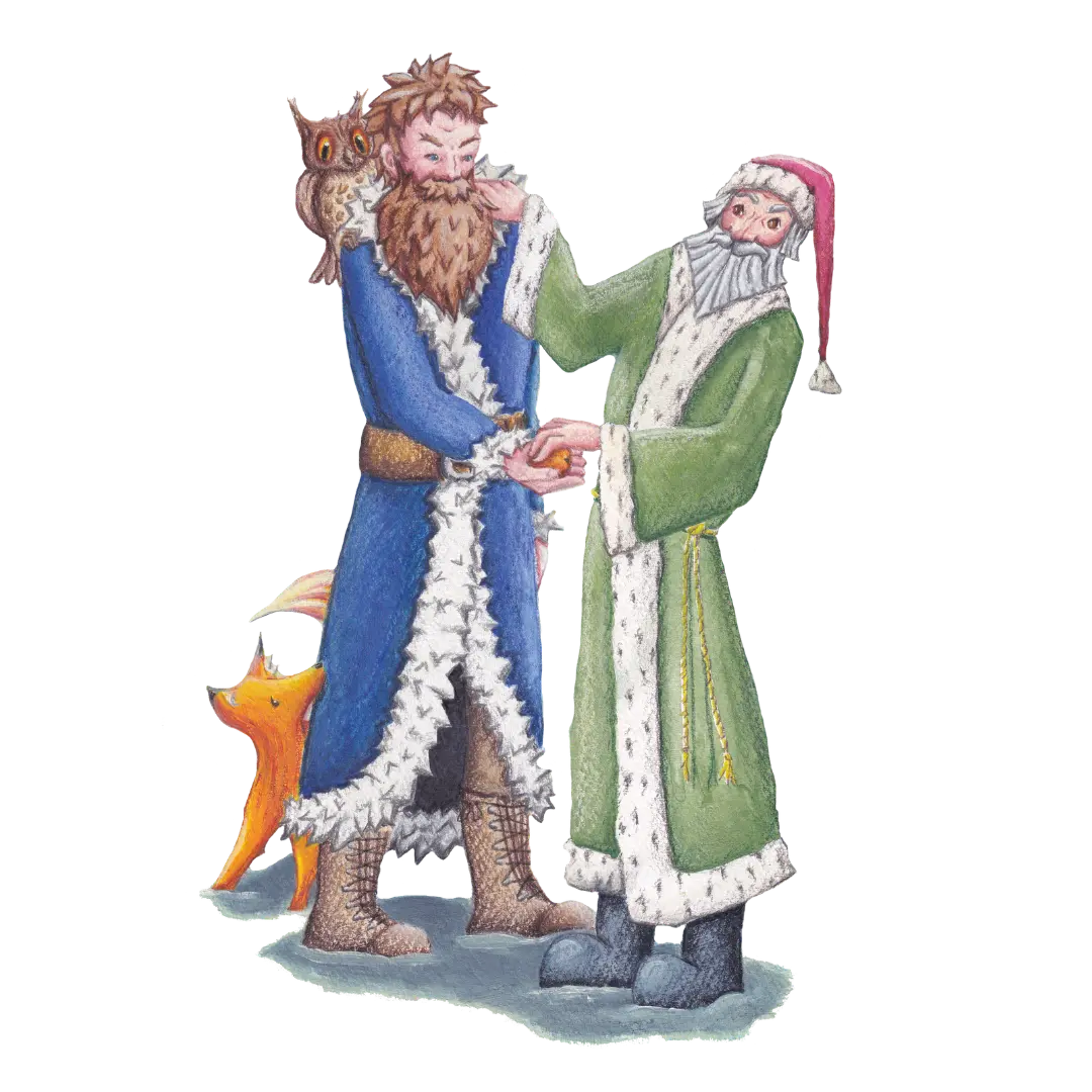 knecht-ruprecht-nikolaus-eule-fuchs-illustration Illustration von Waldi dem Bergwichtel mit Handschuhen, Schal und Mütze aus dem Kinderbuch "Waldi bei den Bergwichteln", ein Vorlesebuch ab 6 Jahren von Andrea Herold über Natur, Freundschaft und Umweltschutz