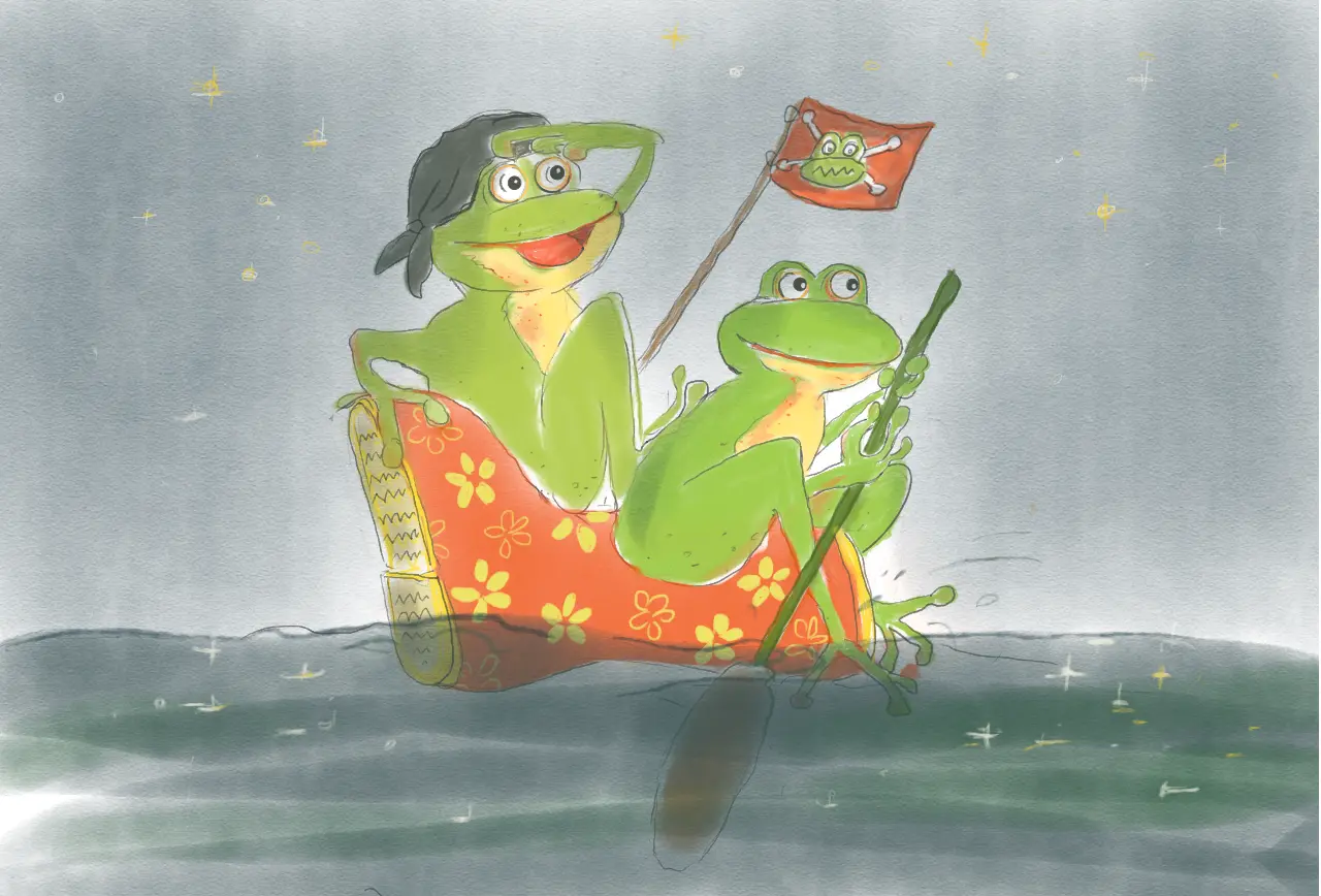 Illustration von Mannolo und Bags als Beitragsbild einer Bonusgeschichte zu dem Kinderbuch "Regentropfenfreude für Mannolo", ein Vorlesebuch für Kinder ab 4 Jahren von Christel Gaiser